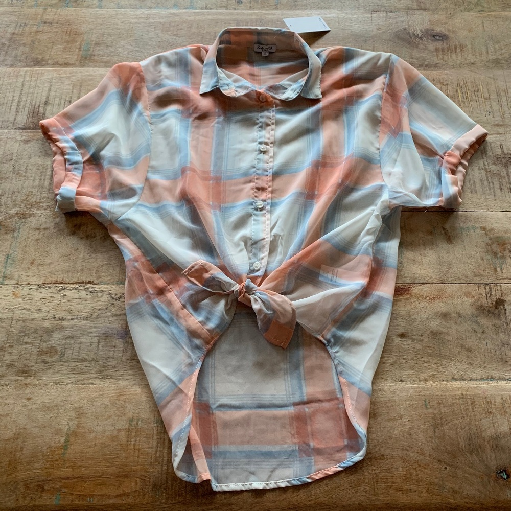 Splendid Sheer Plaid Button Front Shirt Size XS